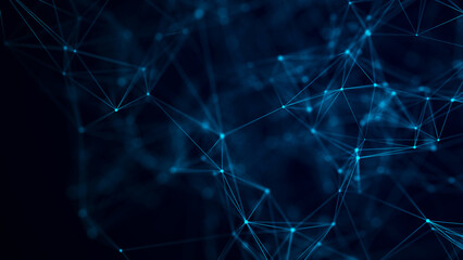 Abstract geometric background with connecting points and lines. Abstract blue digital background. Network concept. Big data complex with compounds. 3D rendering.