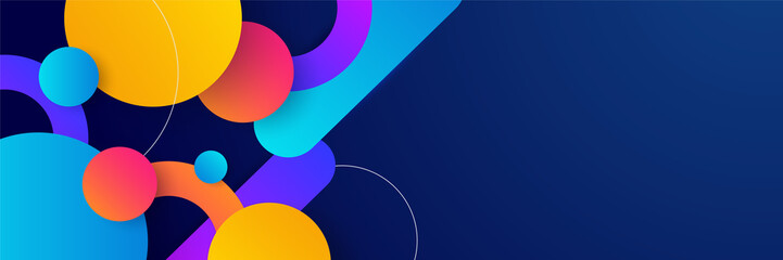 Abstract circle colorful banner background. Color gradient abstract background with dynamic wave line effect. Vector abstract graphic design banner pattern background web template.