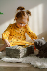 Girl in a yellow dress with a basket of chickens