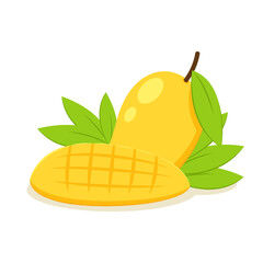 Mango vector. mango on white background. Mango on plate. Thailand dessert. Mango sticky rice.