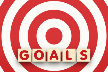 business and education concept. wooden cubes with GOALS word on goal target with copy space. 3D...