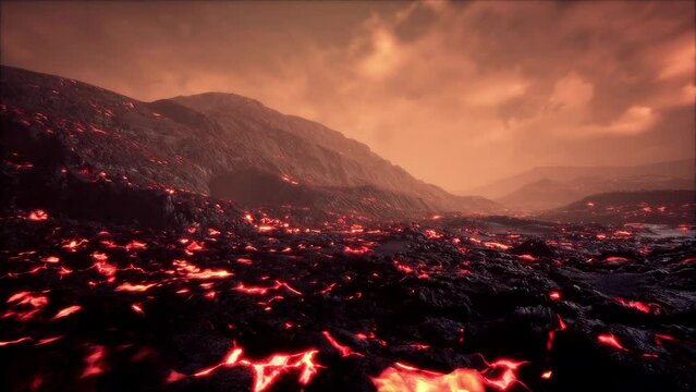 Scenic view of a part of a lava flow in the dark