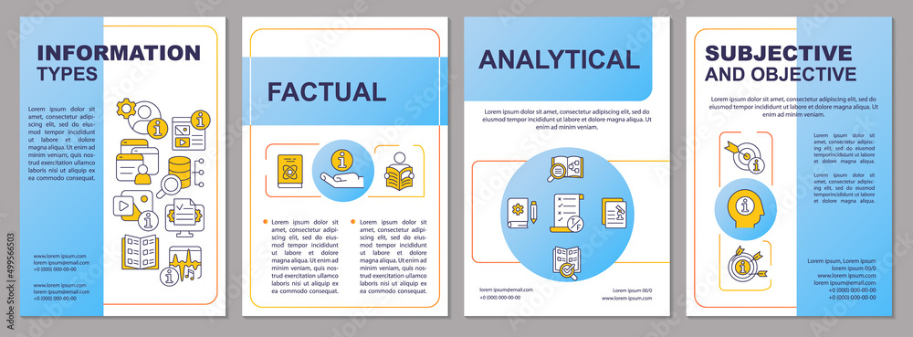 Wall mural major types of information blue brochure template. subjective and objective. leaflet design with lin