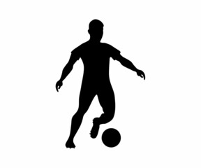 Fototapeta na wymiar silhouette of a running football player with a ball 