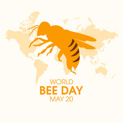 World Bee Day vector. Bee and world map silhouette icon vector. Bee Day Poster, May 20. Important day
