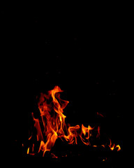 Abstract flame of fire from a campfire on a black background
