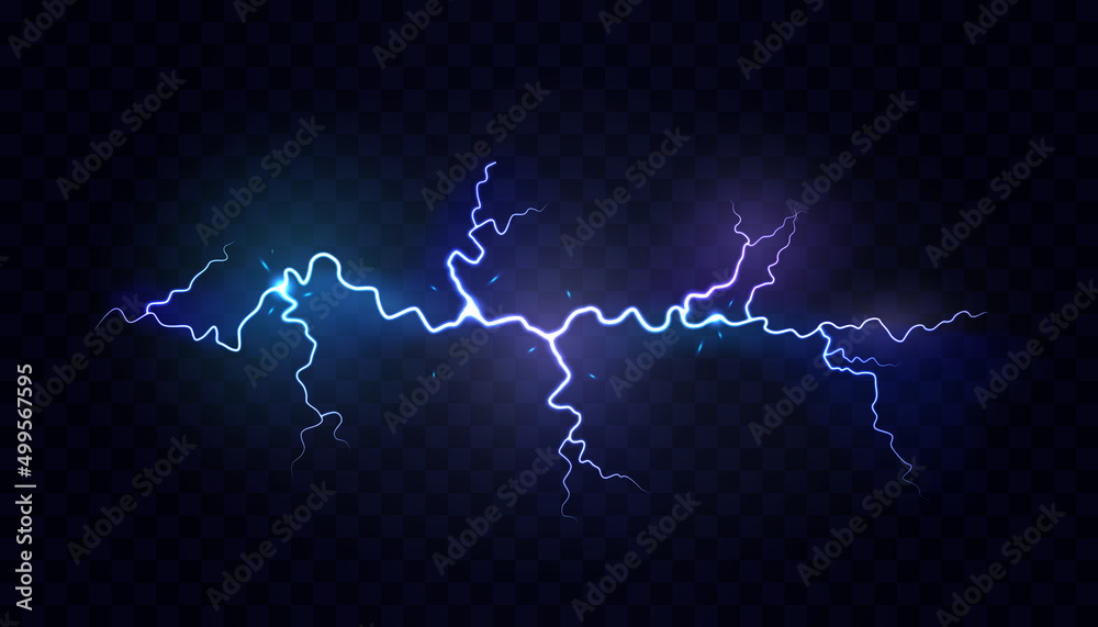 Poster dangerous and powerful electric lightning effect with neon, dark sky. vector illustration, thunderbo