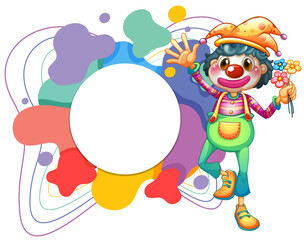 Cute clown with blank colouful frame banner