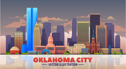 Oklahoma City (US) vector skyline at sky background. - obrazy, fototapety, plakaty