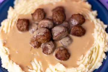 close up of Swedish meatballs food background