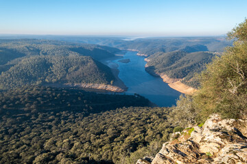 Fototapeta premium Extremaduran landscape from the top of the Monfrague Castle in the Monfrague National Park.