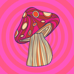 70s retro Hippie mushroom illustration