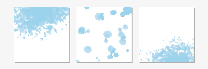 Fototapeta premium Set of watercolor or ink stains background. Abstract blue paint shapes. Isolated texture on white. Modern minimalist art. Design for party invitation or poster.