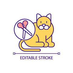 Neutering RGB color icon. Cat castration. Spayed pet. Surgical procedure. Reducing health problems risk. Isolated vector illustration. Simple filled line drawing. Editable stroke. Arial font used