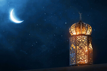 Arabic lantern glowing at night