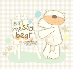 cute messy bear scribbled on board with colors cartoon vector illustration for print and other garment uses. 