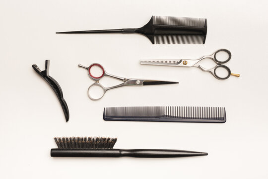 Set of hairdresser's tools on white background
