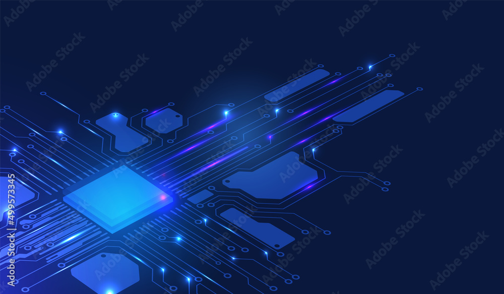 Aufkleber Futuristic CPU Microchip Data Processor with Circuit Board Electronic System Transfer Vector.