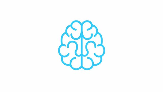Animated blue symbol of brain. Concept of idea and creative. Looped video. Line vector illustration isolated on white background.