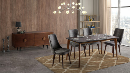 3D Rendering . Modern dining room with console