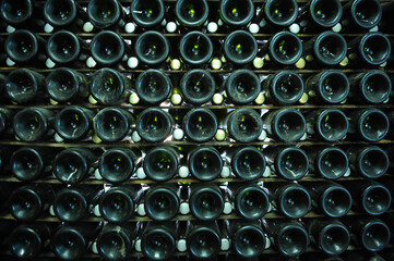 wine cellar. bottles of wine aged in special storage conditions. photo inside.