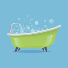 Green bath tub or tub, vector icon or banner.