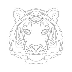 Linear image tiger head, coloring book for adults and children.