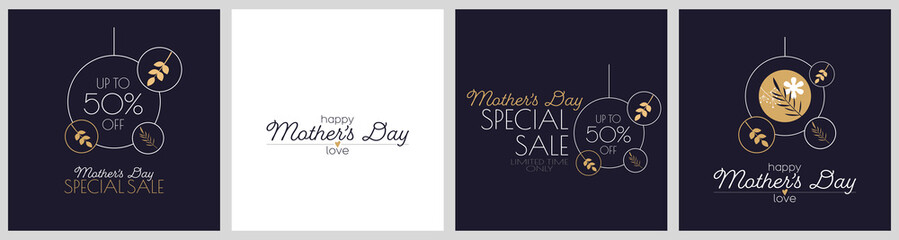 Fototapeta na wymiar Happy Mother's Day card, Mother's Day Sale banner. Modern minimal set. Flat vector illustration.