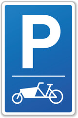 blaues Schild P für Parkplatz Lastenrad