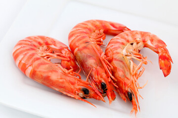 Cooked prawns isolated