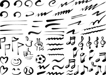 ブラシタッチのラフなデザインパーツ のセット02