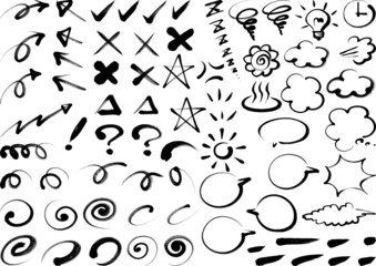 ブラシタッチのラフなデザインパーツ のセット01