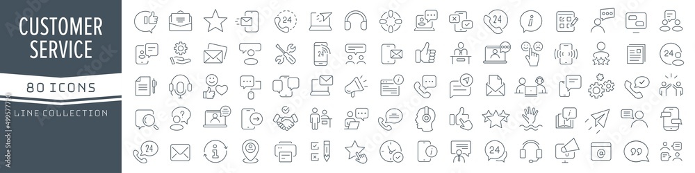 Leinwandbilder customer service and support line icons collection. big ui icon set in a flat design. thin outline i