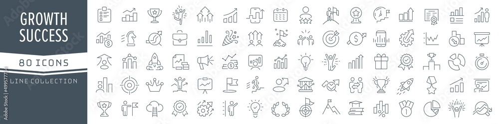 Aufkleber growth and success line icons collection. big ui icon set in a flat design. thin outline icons pack.