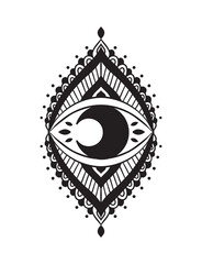 Moon Mystical. Mandala Lotus logo. Vector Illustration. Boho Mandala