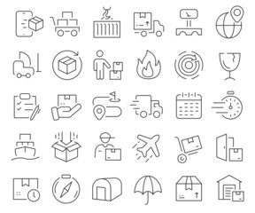 Logistics and shipping line icons collection. Thin outline icons pack. Vector illustration eps10
