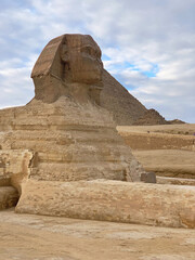 Egyptian Great Sphinx. It stands on the Giza Plateau on the west bank of the Nile in Giza, Egypt