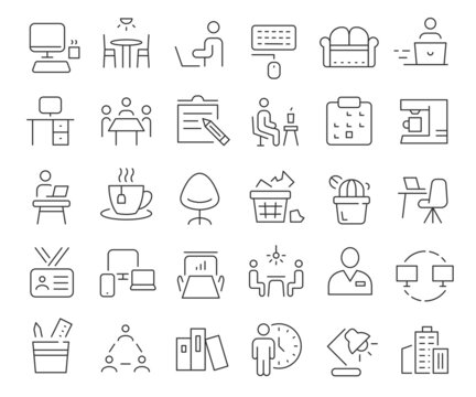 Coworking and office line icons collection. Thin outline icons pack. Vector illustration eps10