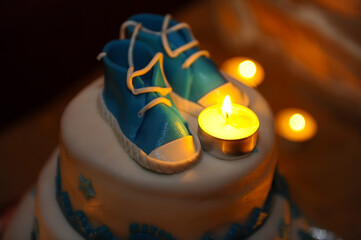 christening. cake at the post-Christian baptismal party. detail.