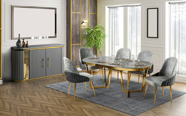 3D rendering .classic dining room with console 