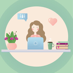 Girl at the table with a computer