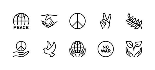 Symbol peace of Ukraine vector linear icons. Isolated collection on white background. Peace symbol vector linear set.