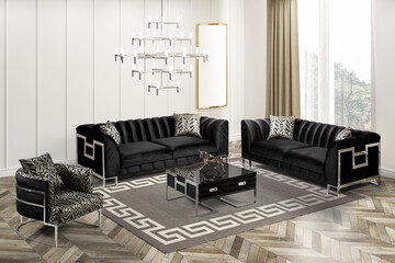 3D Rendering . classic living room .classic furniture