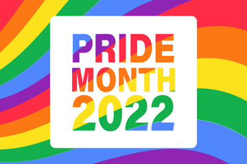 Pride Month 2022 - horizontal banner template. rainbow LGBTQ gay pride flag colors striped background. Vector illustration - obrazy, fototapety, plakaty