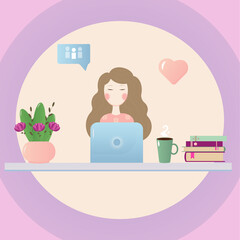 Woman at the table with notebook