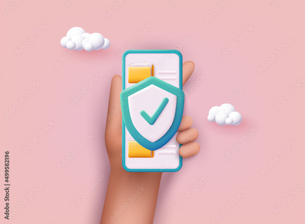 Poster secure confidential files folder with paper documents access and private lock on phone. 3d vector il