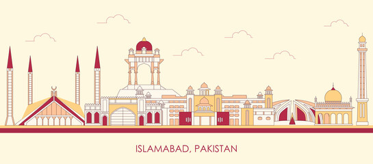 Cartoon Skyline panorama of city of Islamabad, Pakistan - vector illustration