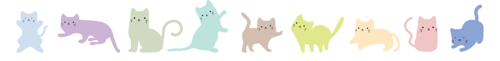 Cute cat doodle pastel color set