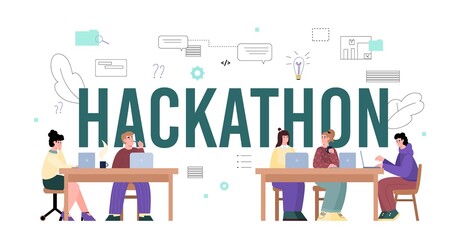 Programming hackathon, vector flat illustration isolated on white background.