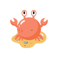 Cute Crab on the Beach. Vector illustration in cartoon style. For card, posters, banners, books, printing on the pack, printing on clothes, fabric, wallpaper, textile or dishes.